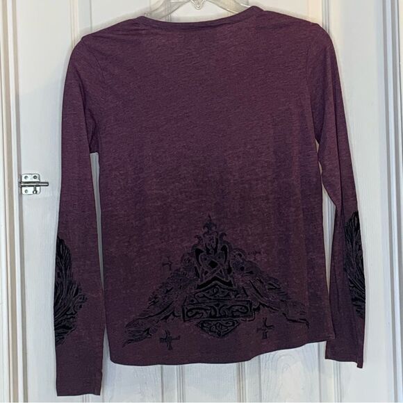 Harley Davidson Purple Embellished Long Sleeve Top Tie Front Size Large - Picture 10 of 10